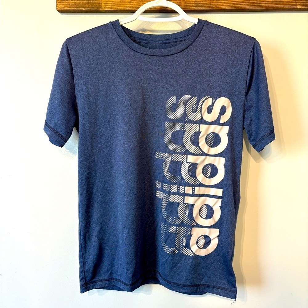 Women’s Blue and Gray Adidas Logo T-Shirt size Medium